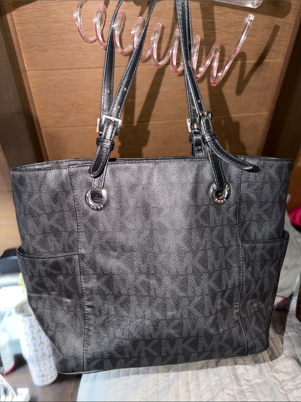 Michael Kors Jet Black Monogram Interior Lined Tote